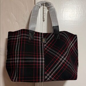 Victoria’s Secret Elegant Plaid Tote Bag in Black and Red